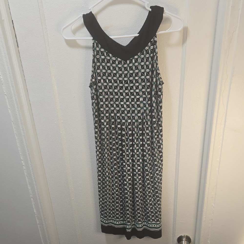 Maggy London Green, Black and White Geometric Midi Dress